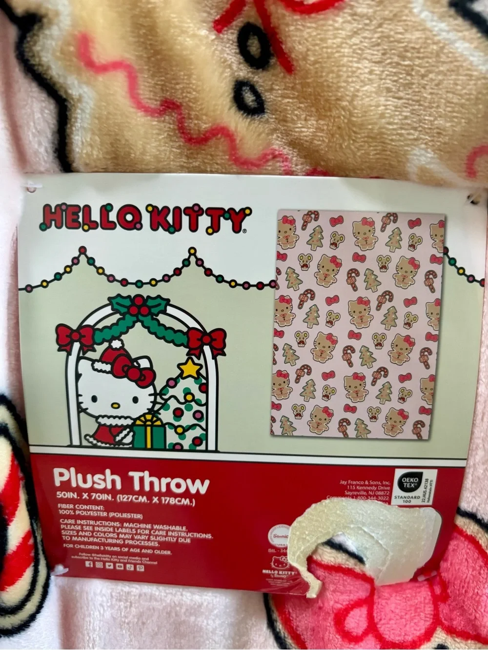 Hello Kitty Christmas Gingerbread Holiday Plush Throw Blanket throw